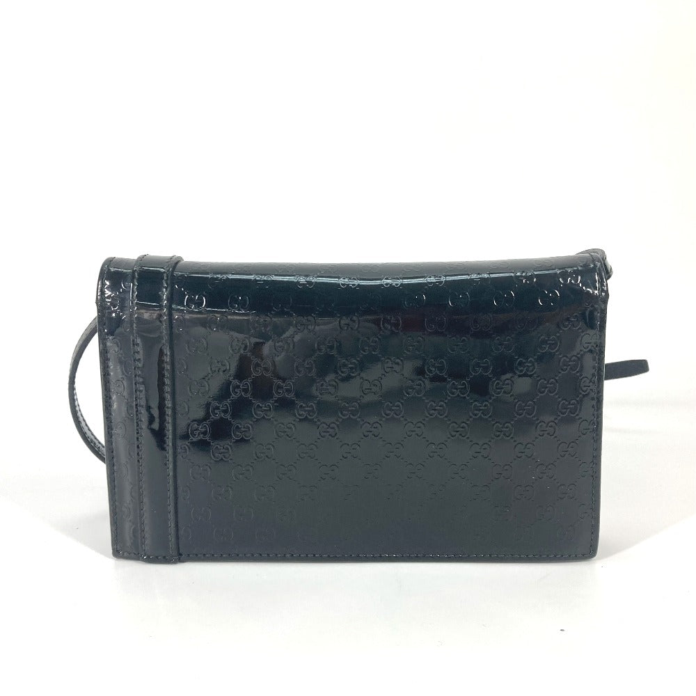GUCCI 354086 GG Micro Gucci Gucci Nice Bag Crossbody Shoulder Wallet Long Wallet Shoulder Bag Enamel Women's Black