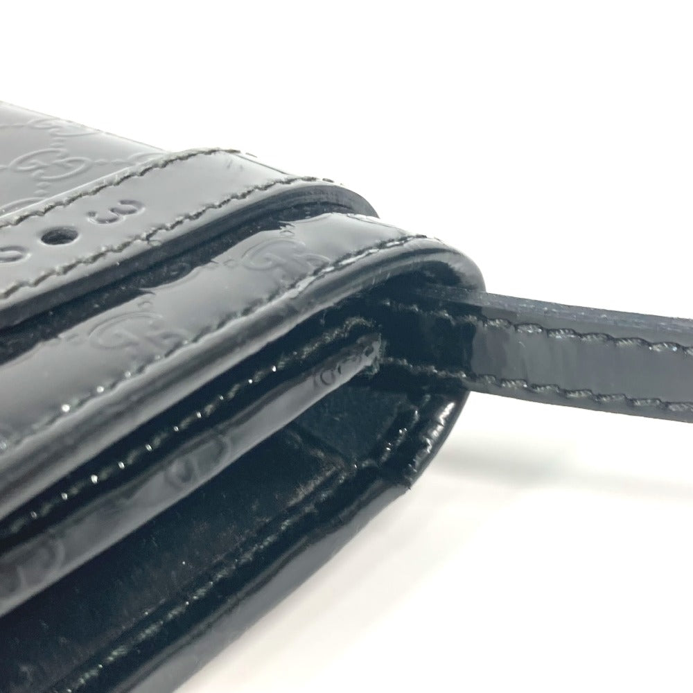 GUCCI 354086 GG Micro Gucci Gucci Nice Bag Crossbody Shoulder Wallet Long Wallet Shoulder Bag Enamel Women's Black