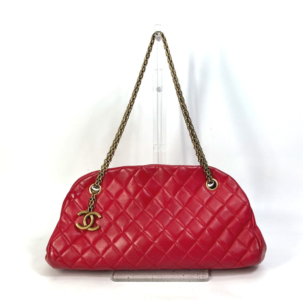 CHANEL CC Coco Mark Matelasse Quilted Mini Boston Bag with Double Chain, Lambskin, Women's, Red