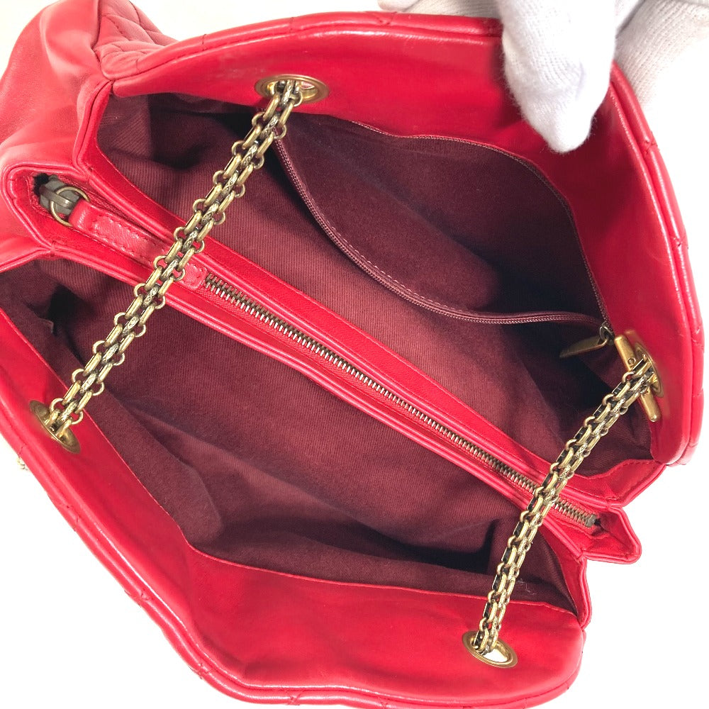 CHANEL CC Coco Mark Matelasse Quilted Mini Boston Bag with Double Chain, Lambskin, Women's, Red