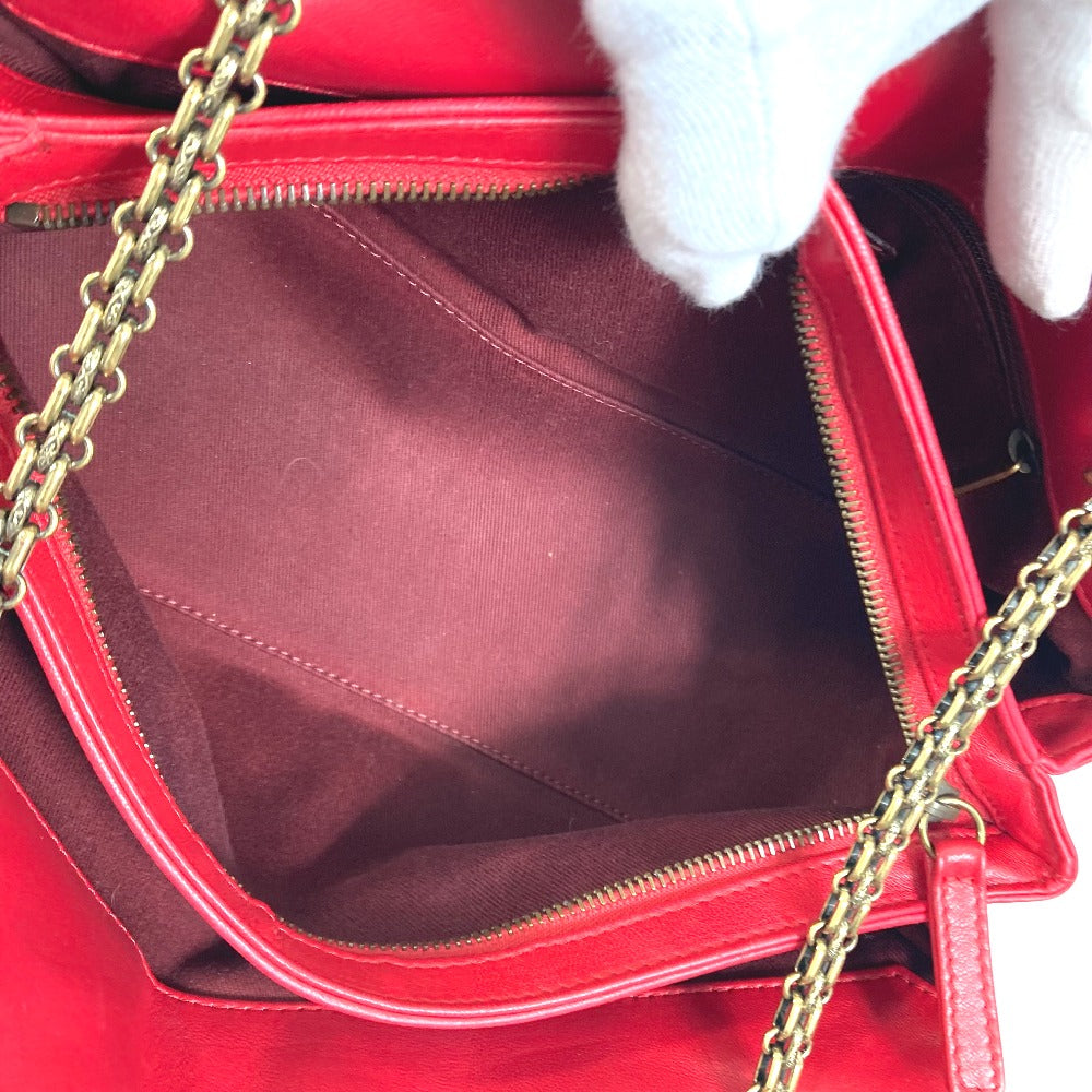CHANEL CC Coco Mark Matelasse Quilted Mini Boston Bag with Double Chain, Lambskin, Women's, Red