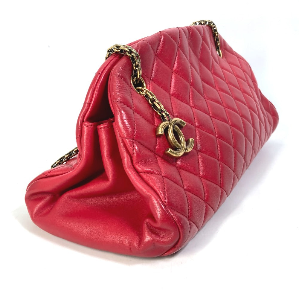 CHANEL CC Coco Mark Matelasse Quilted Mini Boston Bag with Double Chain, Lambskin, Women's, Red
