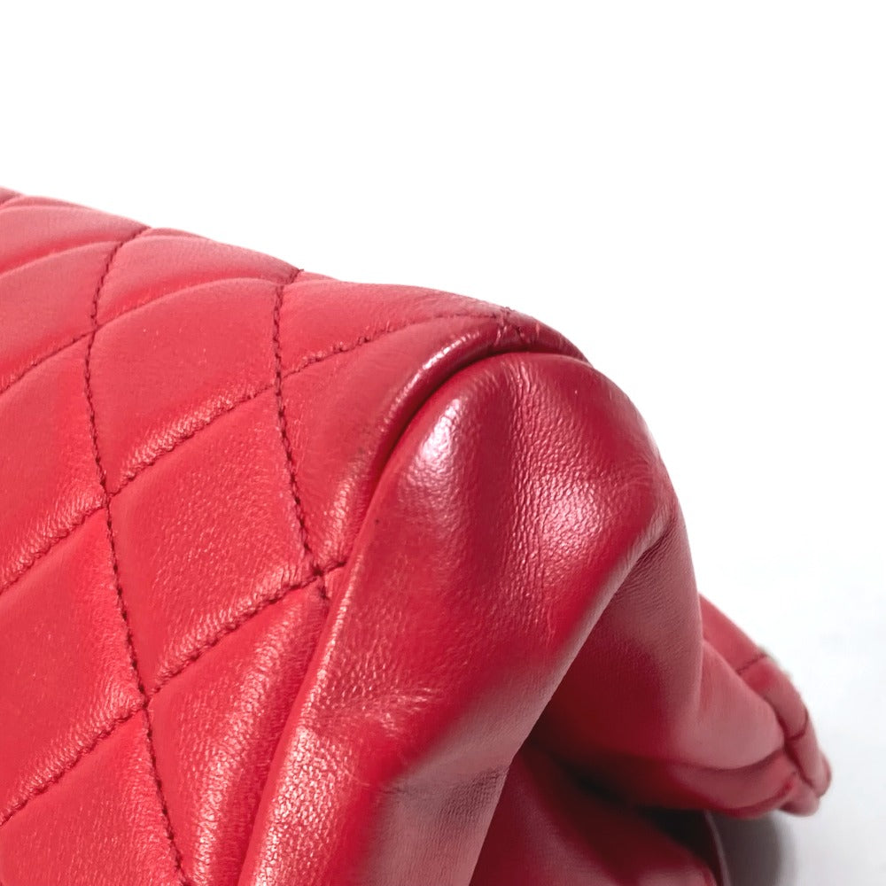 CHANEL CC Coco Mark Matelasse Quilted Mini Boston Bag with Double Chain, Lambskin, Women's, Red