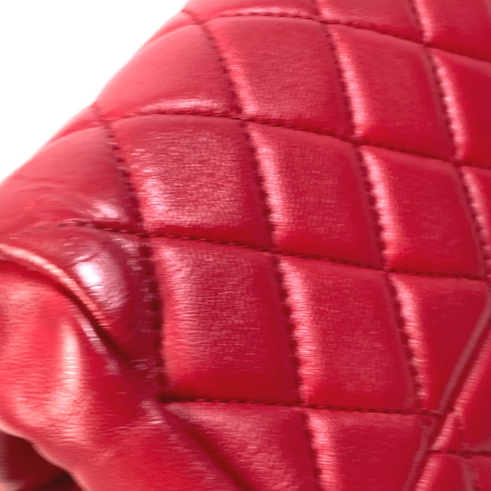 CHANEL CC Coco Mark Matelasse Quilted Mini Boston Bag with Double Chain, Lambskin, Women's, Red