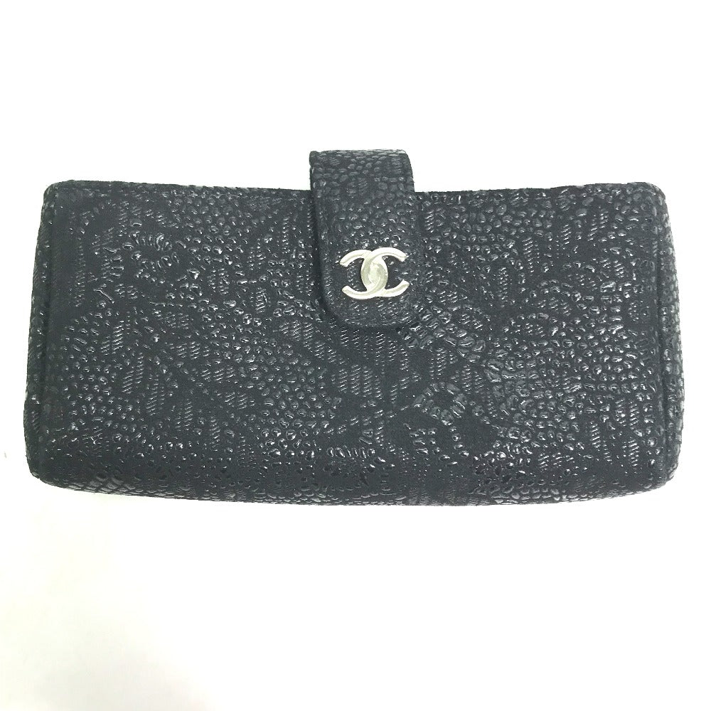 CHANEL Coco Mark CC Coin Case Pouch Leather Women's Black