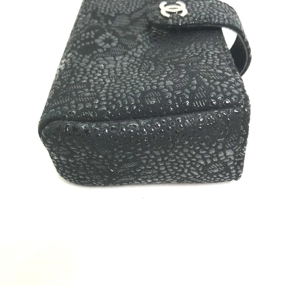 CHANEL Coco Mark CC Coin Case Pouch Leather Women's Black