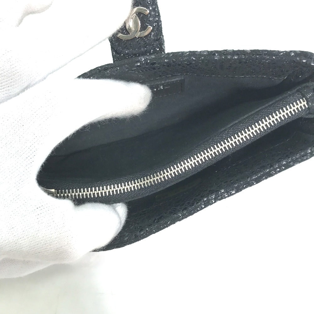 CHANEL Coco Mark CC Coin Case Pouch Leather Women's Black