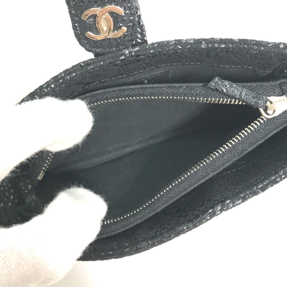 CHANEL Coco Mark CC Coin Case Pouch Leather Women's Black