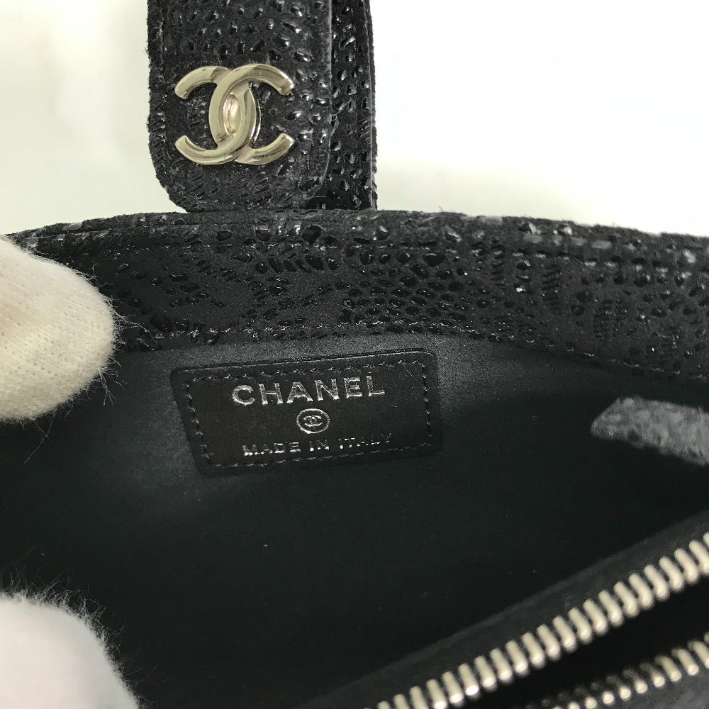 CHANEL Coco Mark CC Coin Case Pouch Leather Women's Black
