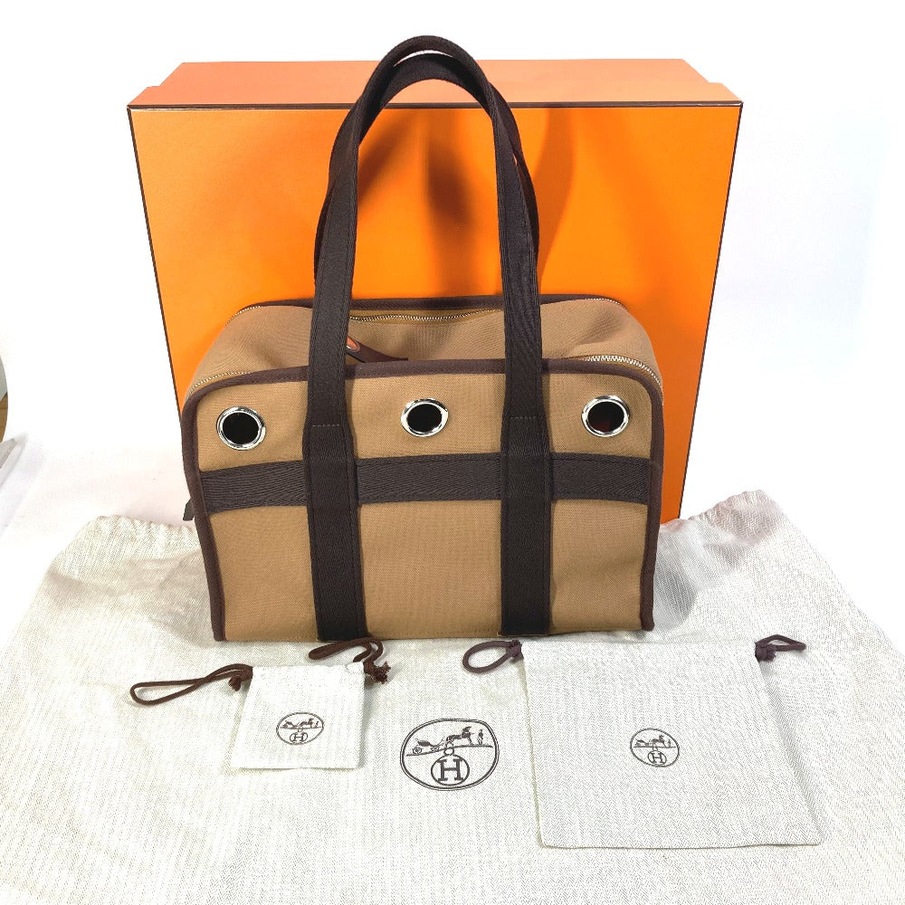 HERMES H800639EK01 Pet Dog Tote Bag for Small Dogs (Under 5kg) - Dog Carrier/Bag/Pet Carrier/Boston Bag - Nylon, Unisex, Fauve/Fou, Brown