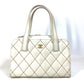 CHANEL CC Coco Mark Wild Stitch Vintage Mini Boston Bag Shoulder Bag Handbag Leather Women's White