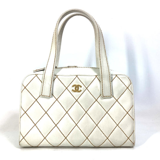 CHANEL CC ココマーク カバン ワイルドステッチ ヴィンテージ ミニボストンバッグ ショルダーバッグ 肩掛け ハンドバッグ レザー レディース ホワイト