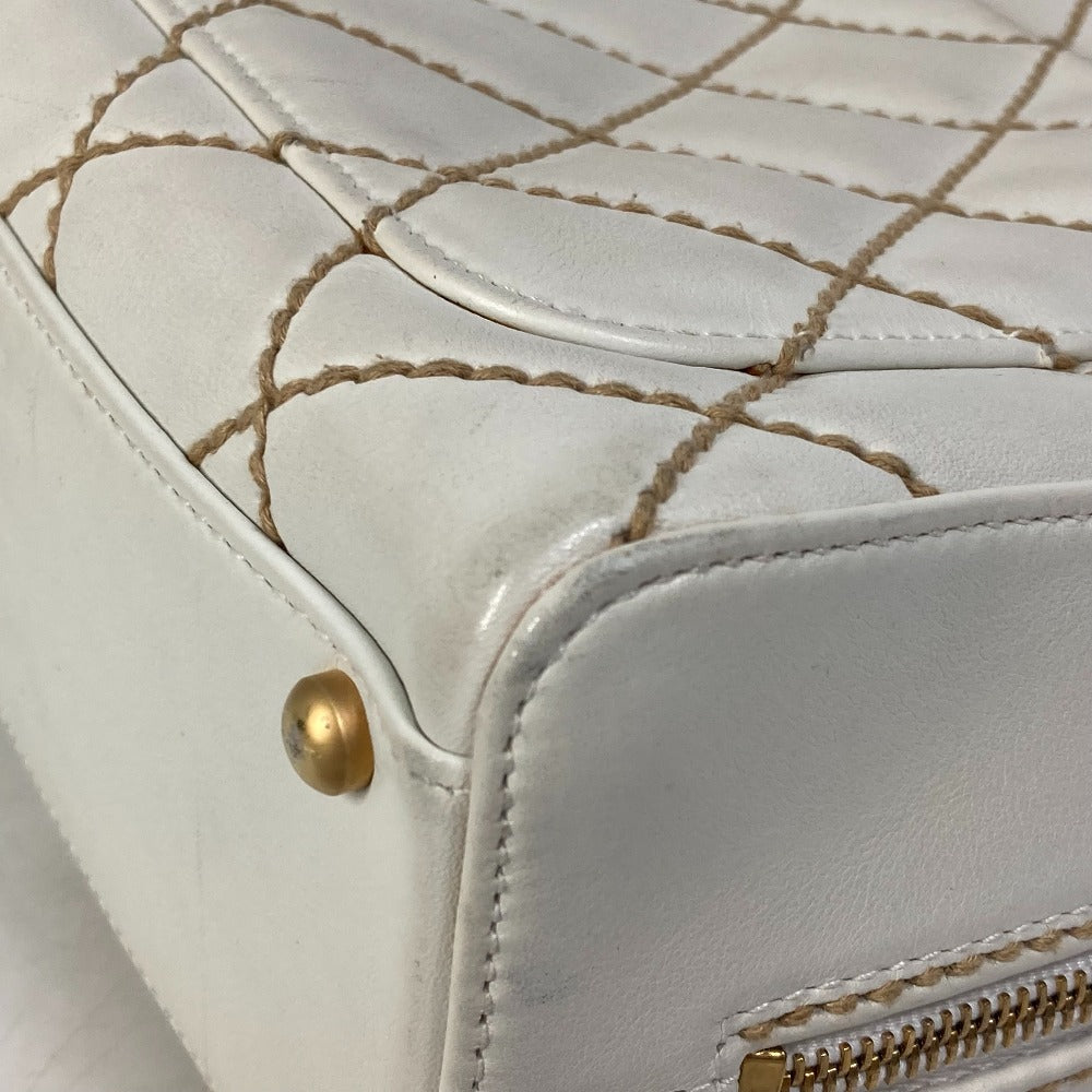 CHANEL CC Coco Mark Wild Stitch Vintage Mini Boston Bag Shoulder Bag Handbag Leather Women's White
