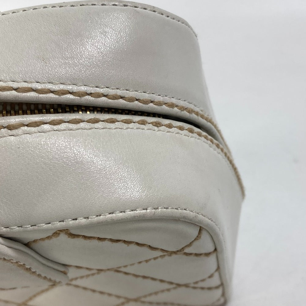 CHANEL CC Coco Mark Wild Stitch Vintage Mini Boston Bag Shoulder Bag Handbag Leather Women's White