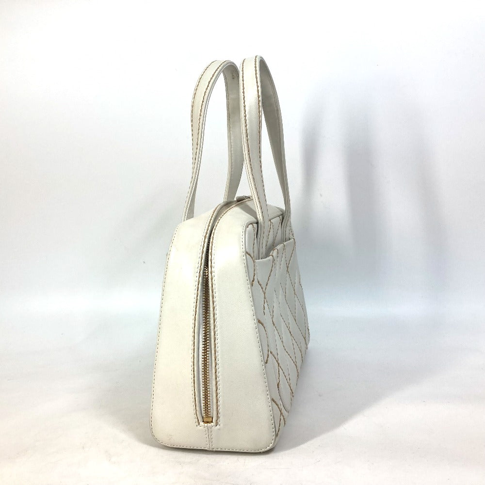 CHANEL CC Coco Mark Wild Stitch Vintage Mini Boston Bag Shoulder Bag Handbag Leather Women's White