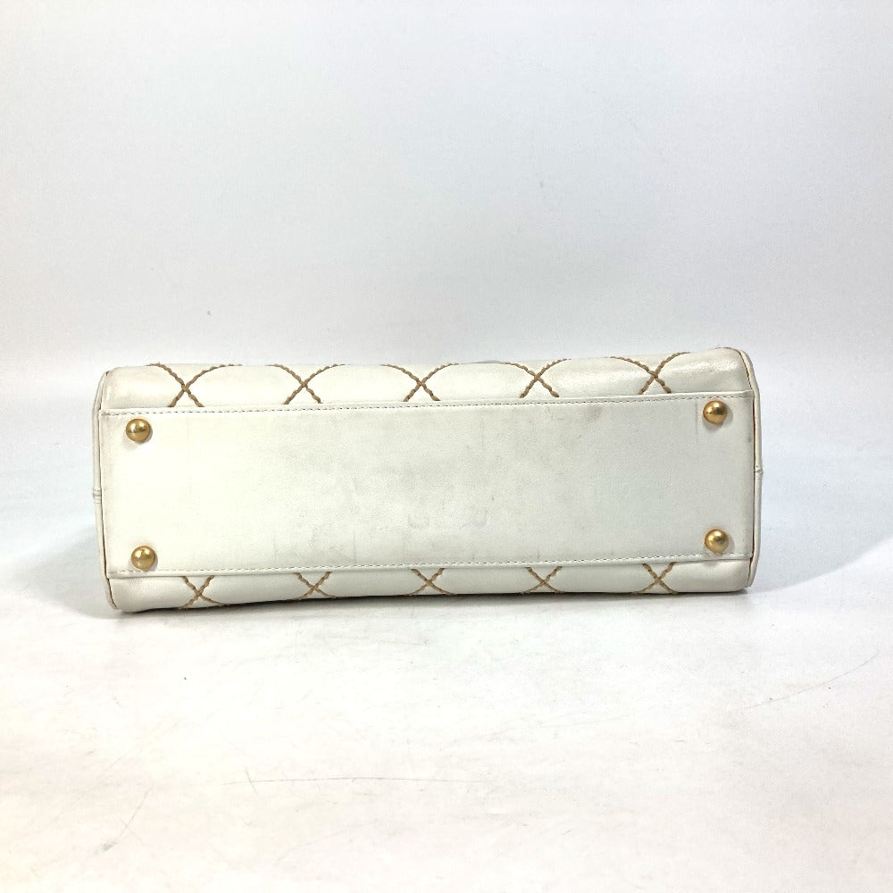 CHANEL CC Coco Mark Wild Stitch Vintage Mini Boston Bag Shoulder Bag Handbag Leather Women's White