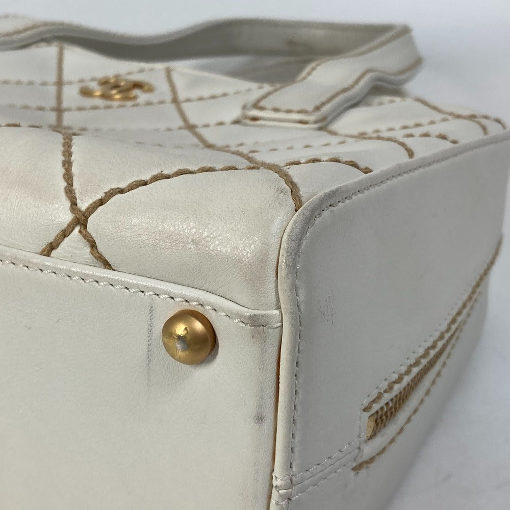 CHANEL CC Coco Mark Wild Stitch Vintage Mini Boston Bag Shoulder Bag Handbag Leather Women's White