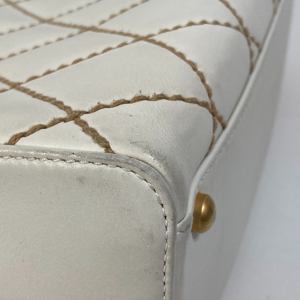 CHANEL CC Coco Mark Wild Stitch Vintage Mini Boston Bag Shoulder Bag Handbag Leather Women's White