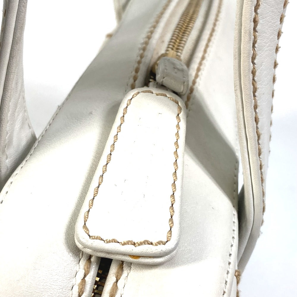 CHANEL CC Coco Mark Wild Stitch Vintage Mini Boston Bag Shoulder Bag Handbag Leather Women's White