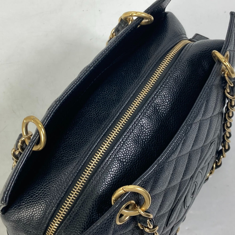 CHANEL CC ココマーク マトラッセ キルティング Wチェーン トートバッグ カバン ショルダーバッグ キャビアスキン レディース ブラック