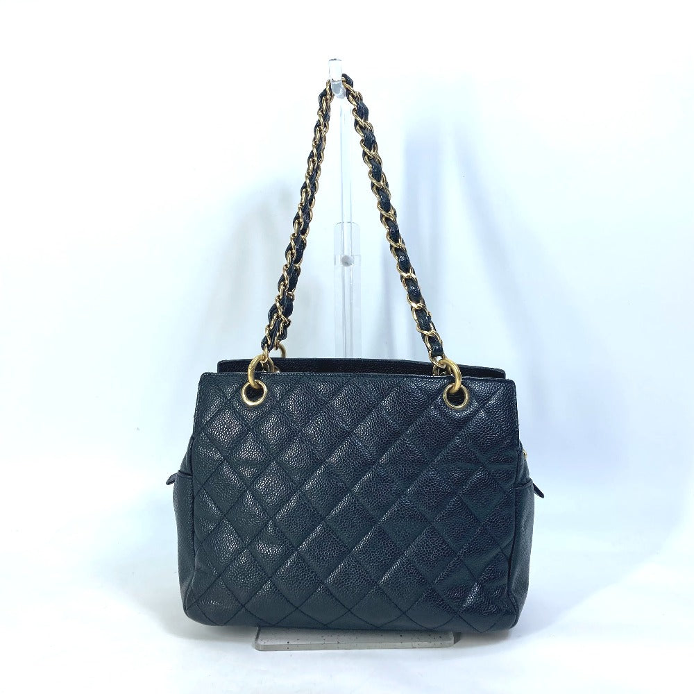CHANEL CC ココマーク マトラッセ キルティング Wチェーン トートバッグ カバン ショルダーバッグ キャビアスキン レディース ブラック