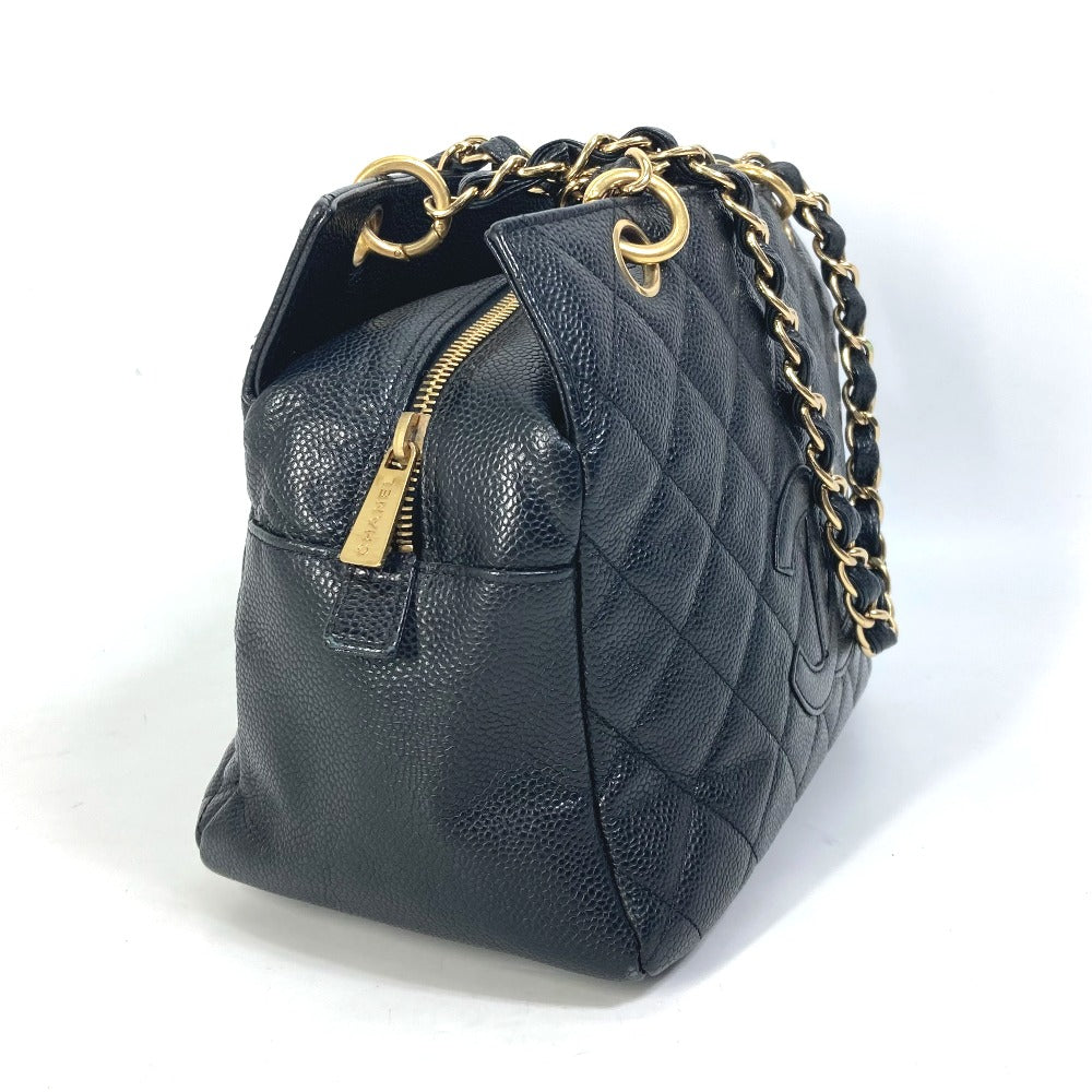 CHANEL CC ココマーク マトラッセ キルティング Wチェーン トートバッグ カバン ショルダーバッグ キャビアスキン レディース ブラック