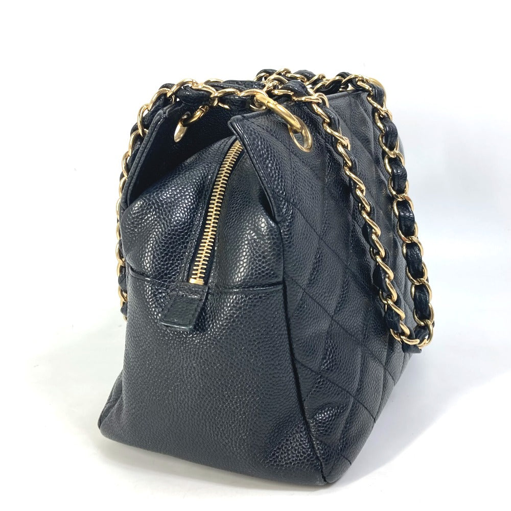 CHANEL CC ココマーク マトラッセ キルティング Wチェーン トートバッグ カバン ショルダーバッグ キャビアスキン レディース ブラック
