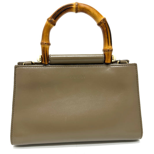 GUCCI 470271 バンブー フェイクパール カバン ハンドバッグ レザー レディース ブラウン