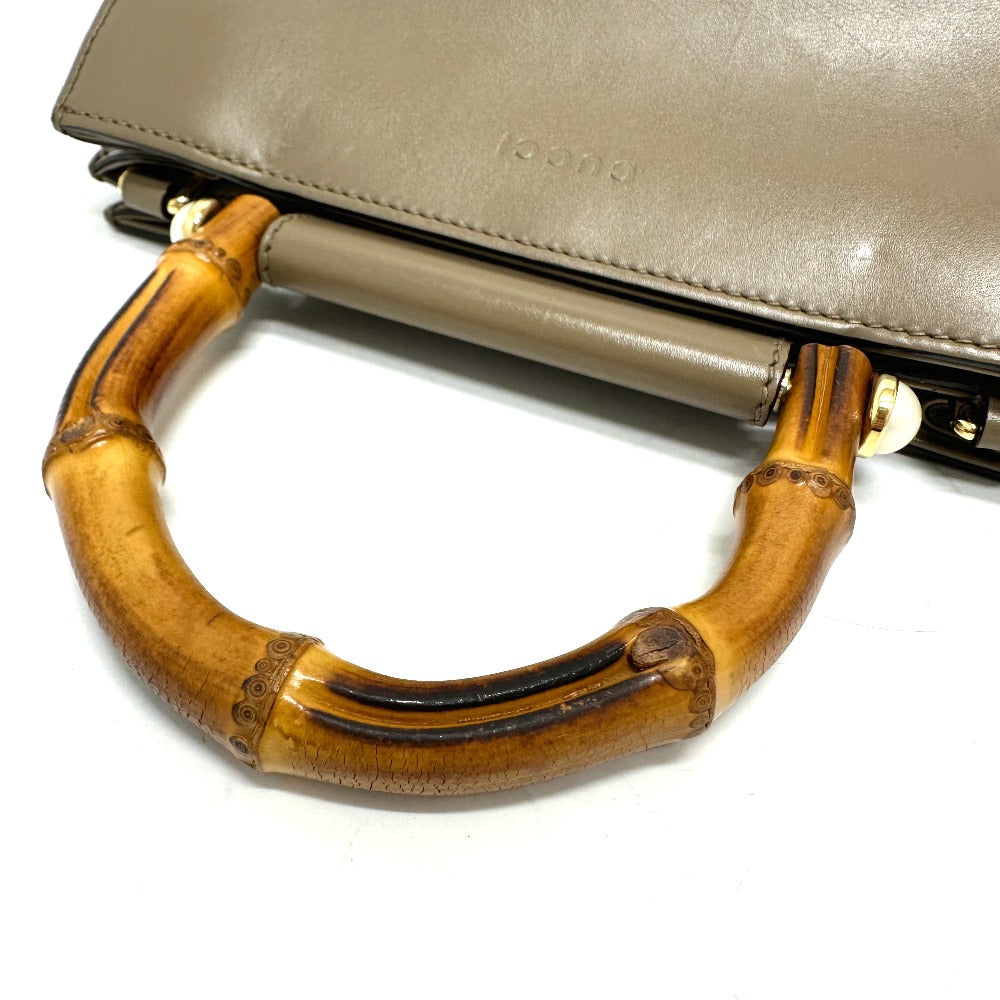 GUCCI 470271 バンブー フェイクパール カバン ハンドバッグ レザー レディース ブラウン