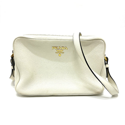 PRADA 斜め掛け ポシェット カバン ロゴ Wファスナーバッグ ショルダーバッグ レザー レディース ホワイト