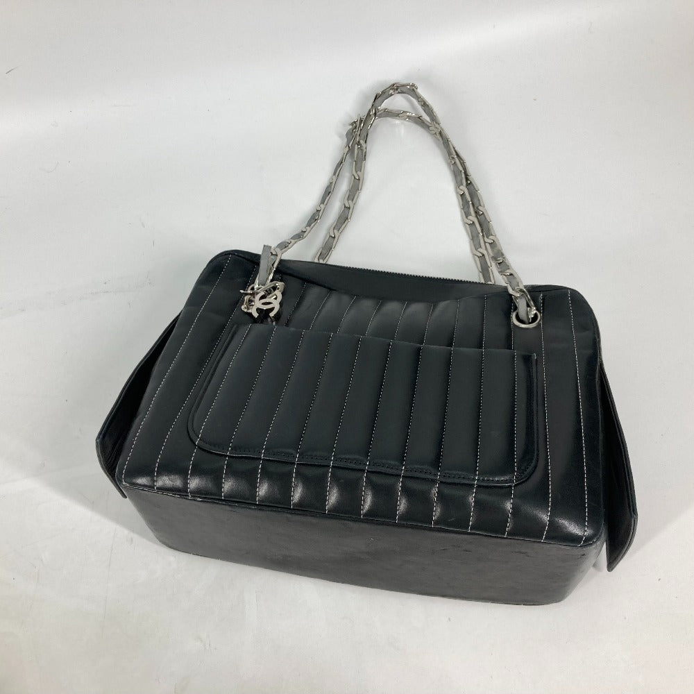 CHANEL 肩掛け カバン マドモアゼル Wチェーン ショルダーバッグ レザー レディース ブラック