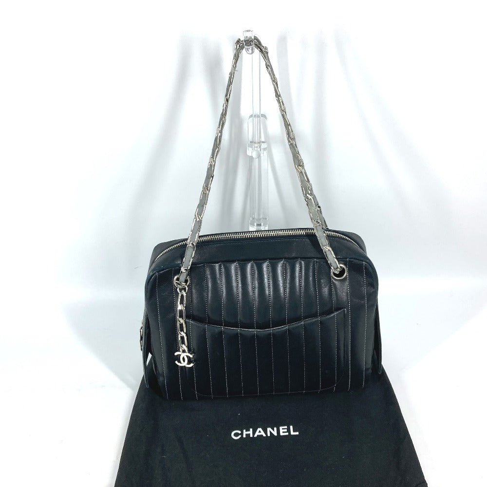CHANEL 肩掛け カバン マドモアゼル Wチェーン ショルダーバッグ レザー レディース ブラック
