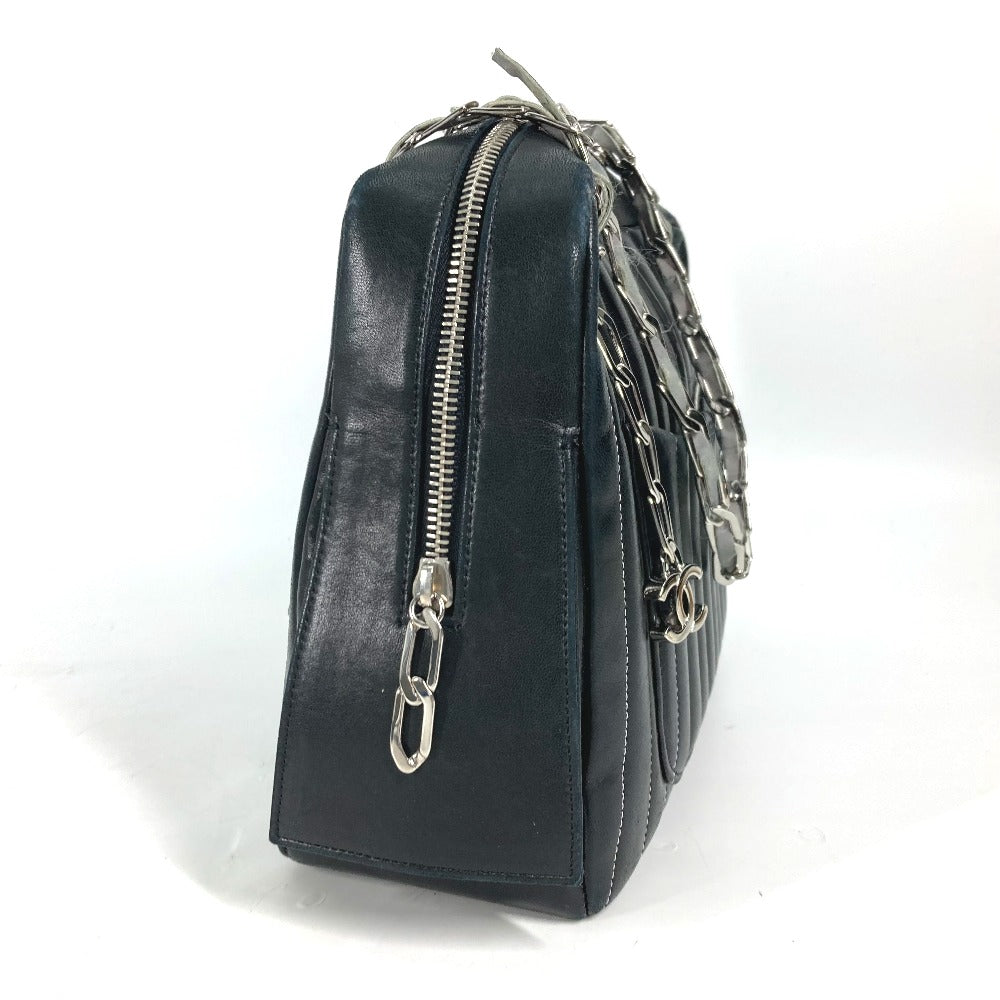 CHANEL 肩掛け カバン マドモアゼル Wチェーン ショルダーバッグ レザー レディース ブラック