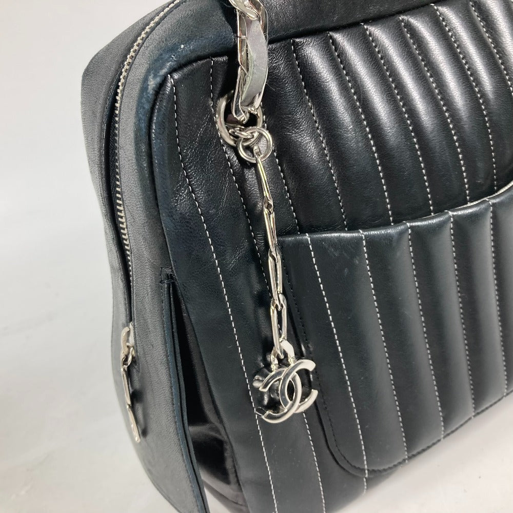 CHANEL 肩掛け カバン マドモアゼル Wチェーン ショルダーバッグ レザー レディース ブラック