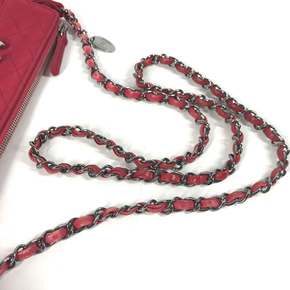 CHANEL ポシェット CC ココマーク マトラッセ キルティング カバン 斜め掛け ショルダーバッグ コットン レディース レッド