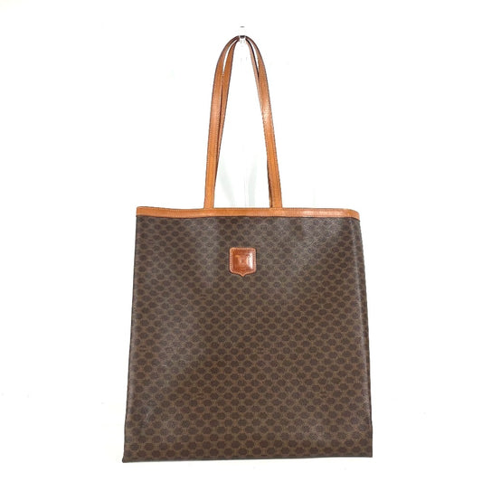 CELINE ヴィンテージ マカダム 縦型 カバン トートバッグ 肩掛け ショルダーバッグ PVC/レザー レディース ブラウン