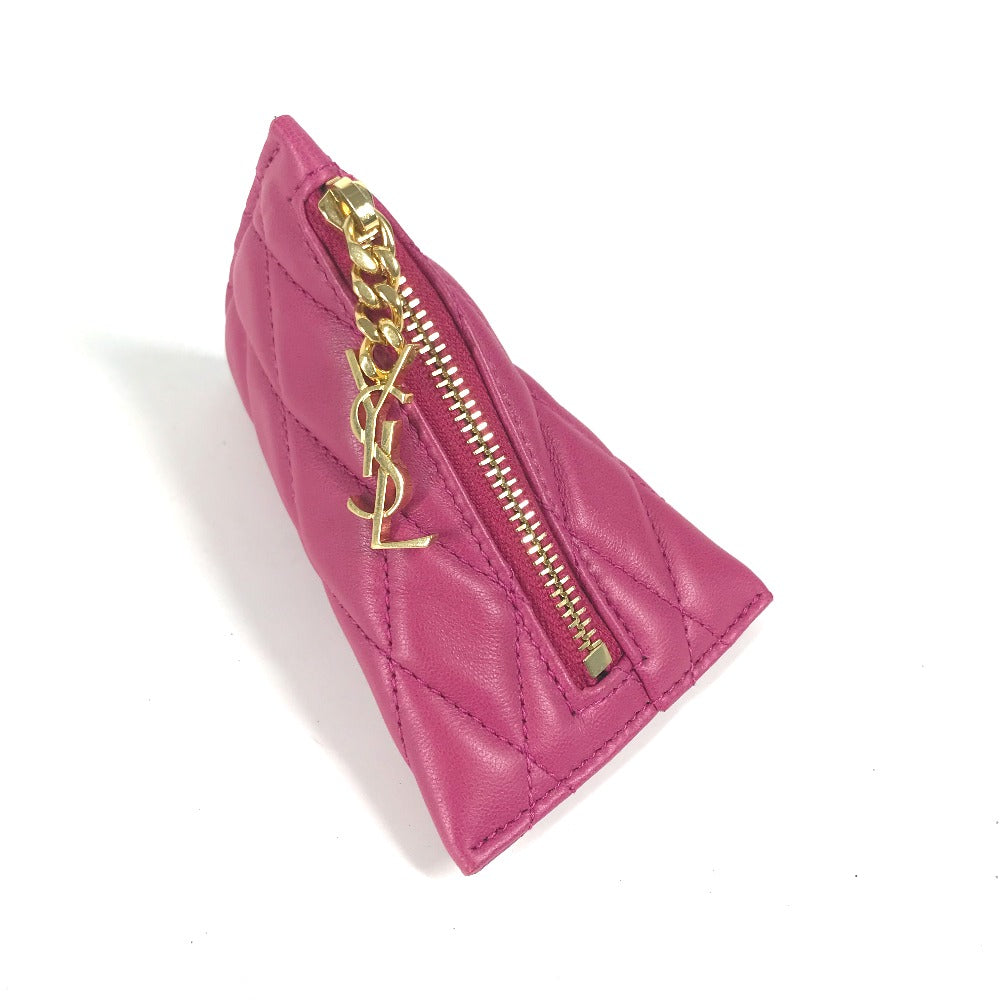 SAINT LAURENT PARIS Quilted Triangle Wallet, Coin Purse, Pouch, Leather, Women's, Pink
