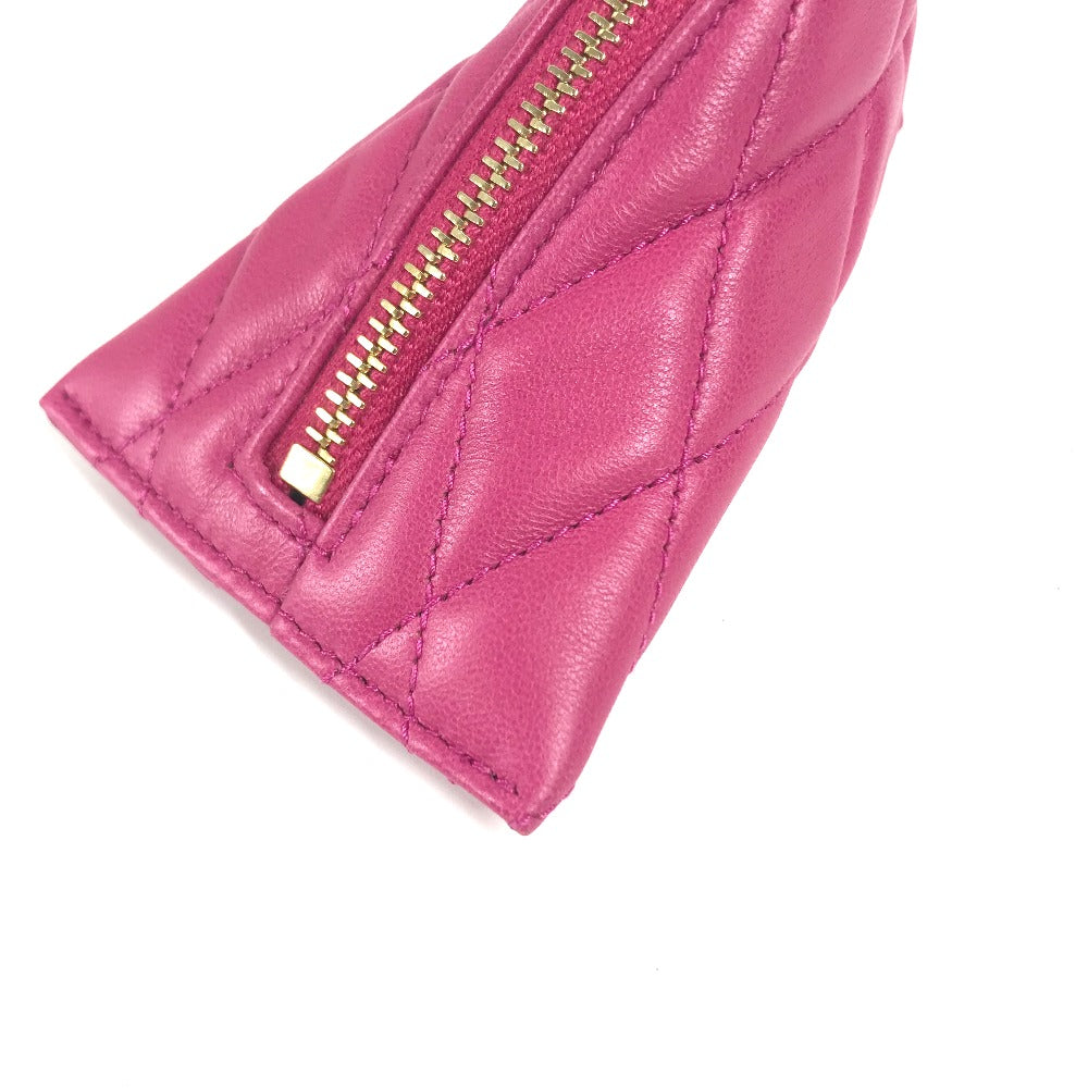 SAINT LAURENT PARIS Quilted Triangle Wallet, Coin Purse, Pouch, Leather, Women's, Pink