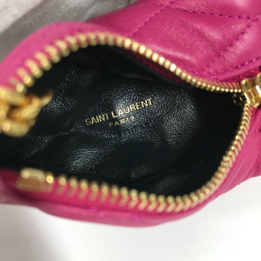 SAINT LAURENT PARIS Quilted Triangle Wallet, Coin Purse, Pouch, Leather, Women's, Pink