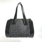 BVLGARI Logomania Denim Drum-Shaped Shoulder Handbag in Canvas/Leather, Blue, for Women