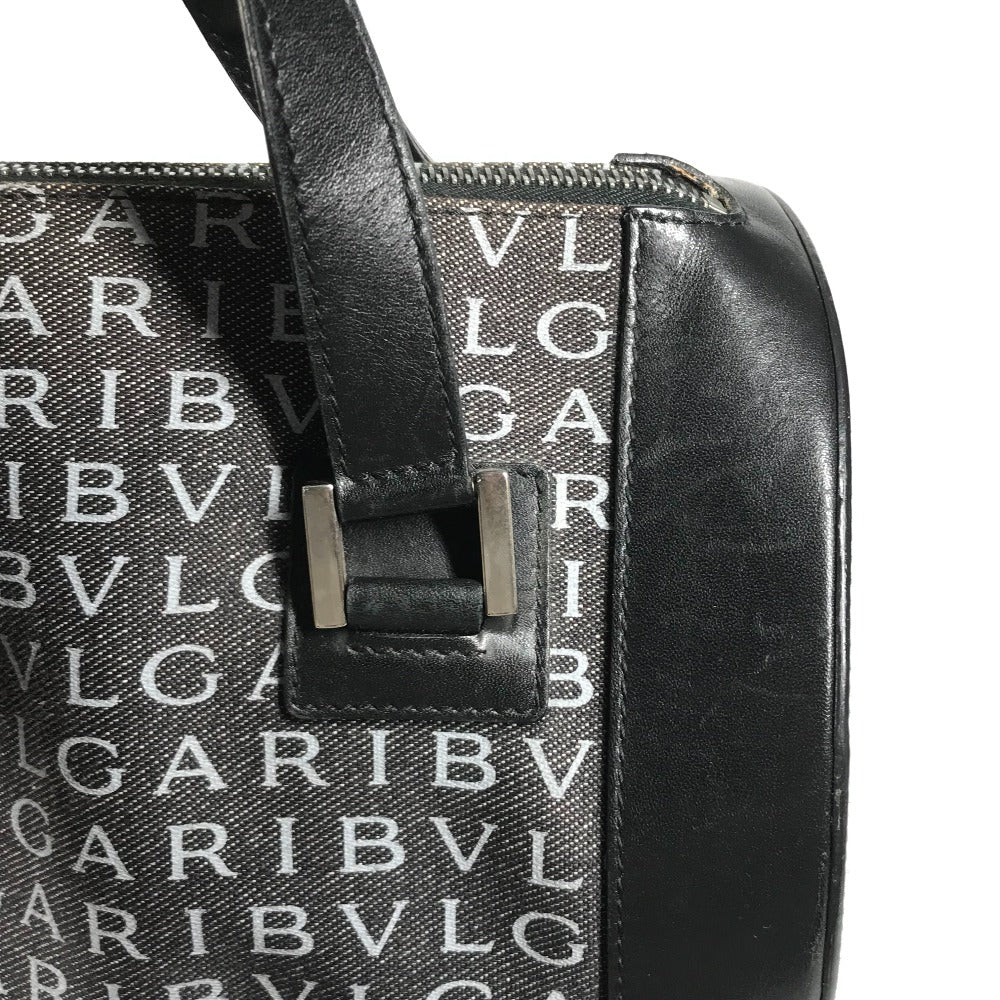 BVLGARI Logomania Denim Drum-Shaped Shoulder Handbag in Canvas/Leather, Blue, for Women