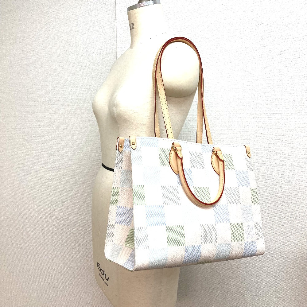 LOUIS VUITTON N40518 パステルダミエ オンザゴー MM カバン 肩掛け トートバッグ 2WAY ショルダーバッグ ハンドバッグ ダミエキャンバス レディース ピスタチオ ホワイト