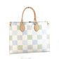 LOUIS VUITTON N40518 パステルダミエ オンザゴー MM カバン 肩掛け トートバッグ 2WAY ショルダーバッグ ハンドバッグ ダミエキャンバス レディース ピスタチオ ホワイト