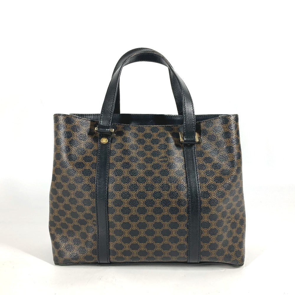 CELINE ヴィンテージ マカダム ロゴ カバン トートバッグ ハンドバッグ PVC/レザー レディース ブラック