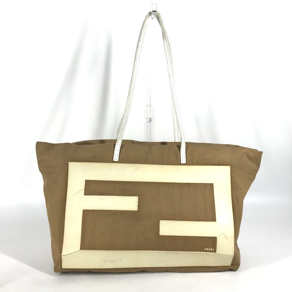 FENDI 8BH185 FFロゴ ビッグロゴ トートバッグ カバン 肩掛け ショルダーバッグ キャンバス レディース ベージュ