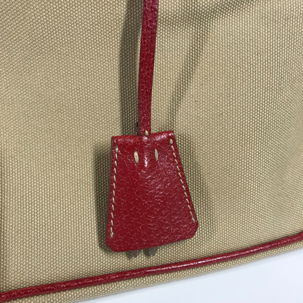 PRADA BN0081 バイカラー トライアングルロゴ 三角ロゴ プレート カバン 肩掛け ハンドバッグ トートバッグ ショルダーバッグ レザー/キャンバス レディース ベージュ