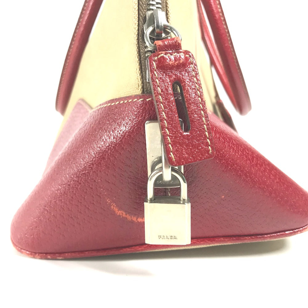 PRADA BN0081 バイカラー トライアングルロゴ 三角ロゴ プレート カバン 肩掛け ハンドバッグ トートバッグ ショルダーバッグ レザー/キャンバス レディース ベージュ