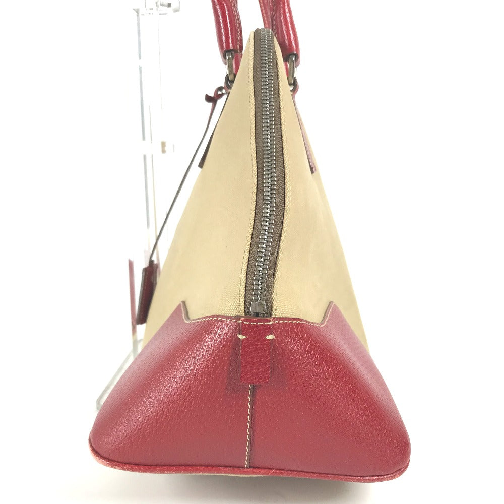 PRADA BN0081 バイカラー トライアングルロゴ 三角ロゴ プレート カバン 肩掛け ハンドバッグ トートバッグ ショルダーバッグ レザー/キャンバス レディース ベージュ