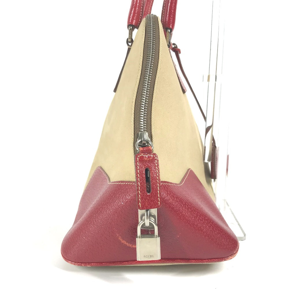 PRADA BN0081 バイカラー トライアングルロゴ 三角ロゴ プレート カバン 肩掛け ハンドバッグ トートバッグ ショルダーバッグ レザー/キャンバス レディース ベージュ