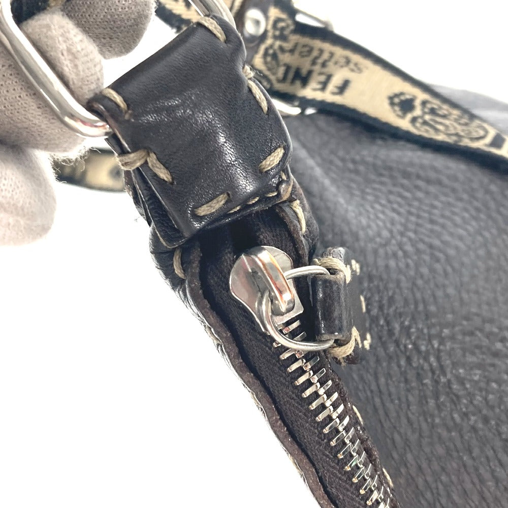 FENDI Selleria Logo Pochette Shoulder Bag in Dark Brown Leather